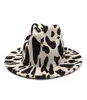 European US Style Cow Print Jazz Jazz Felt Hat Faux Wool Fedora Chapeaux Femmes Men Wide Brim Panama Party Formal Hat3074774