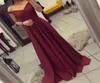 2021 Bourgogne Off The Shoulder Prom Dresses Long Sexy Satin A Line Sweep Train Elegant Custom Made Plus Size Formal Evening Party 2963493