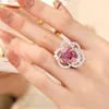 Ringos de cluster Big Flower Deding Ring Zircon 925 Becada de casamento de noivado de prata esterlina para mulheres de festa de aniversário de noiva para mulheres jóias