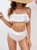 Swimwear Women 2024 Sexy Bikini Set High Taist Solid White Femmes Push Up Ruffles Massuit de maillot de bain Biquini Feme