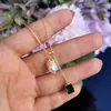 Pendant Necklaces LEEKER Vintage Green Square Pearl Necklace For Women Gold Silver Color Chain Fashion Jewelry Arrival 790 LK6