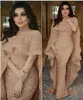 2018 Bling Mermaid Evening Dresses with Long Cape Glitter Glued Lace Illusion Arabic Middle East Custom Made Plus Size Trumpet Pro5311937