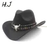 Women Men Wool Hollow Western Cowboy Hat Rollup szerokie kowarnia Jazz Jazz Sombrero Cap z Tassel Tauren Ribbon7933489