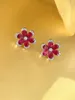 Orecchini per borchie alla moda 925 Silver Artificial Rose Red Treasure Fiore