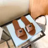 Women Luxurys Slippers Designer Sandals Flat Triangle Slides Summer Fashion Black White Blue Brown Pink Leather Beach Embroidered Dazzle Flip Flops Scuffs