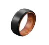 8mm Black Tungsten Carbide Ring with Whiskey Barrel Wood Mens Wedding Band70731084480472