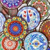 Table Mats Middle East Style Flower Design Round Shape Pad With Rode Ceramic And Cork Heat Insulation For Kitchen Decor