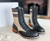 Beige Midcalf ankle biker boots for women women luxury shoes block low yeel cyel laceup booties Quest Leather Logo CH2440087