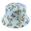 Bérets Femmes Summer Short Brim Suncreen Bucket Hat coloré pour imprimé papillon Réversible Harajuku Hip Hop Fisherman pliable