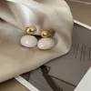 Dingle örhängen vintage metallbönor skarvad platt pärla droppe för kvinnor elegant guldfärg glaserad oval örhänge smycken julklapp