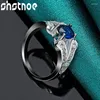 Cluster Rings Shstone 925 Sterling Silver Oval Blue Zircon Crystal for Women Engagement Wedding Bands Birthday Party Fashion Jewelry