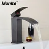 Bathroom Sink Faucets Monite Black ORB Basin Faucet Oil Rubbed Bronze Deck Mounted Single Handle Water Mixer Tap