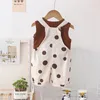 Clothing Sets 2024 Summer Baby Girl Clothes 9 To 12 Months Outfit Korean Solid Color Sleeveless Vest And Polka Dot Overalls Children's