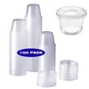 Wegwerpbekers rietjes 100 sets 30 ml/ 60 ml/ 90 ml/ 120 ml plastic gedeelte met deksels souffle jello