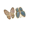 العلامة التجارية الأصلية عالية الإصدار Van Double Butterfly Ring Womens New Turquoise Set Diamond Open French French غير متماثل أفضل صديق ص