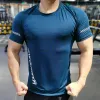 Camisetas novas no verão gelo seda respirável Men rápido seco executando tshirts gym gym fitness workout sports esportes elásticos treinamento de roupas esportivas