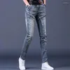 Herrbyxor vårtvätt jeans koreansk stil blå skarv vintage last strech pant jean byxor streetwear män kläder casual y2k