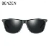Solglasögon Benzen Ultra-Light Al-MG Polarised Men Rectangle Outdoor Driving Sun Glasses Women UV400 Shades 9660