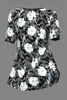 Frauen T-Shirt Womens Kurzschläfe Plus Größe lässig Schwarz Blumendruck Kreuzknoten Falten Bluse V-Ausschnitt Sommer T-Shirt Weibliche T-Shirt Top Femmel2403