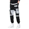 Men's Pants Cell Phone Pocket Trousers Cargo With Drawstring Waist Multiple Pockets Featuring Letter Print Ankle-banded For Any