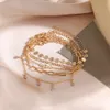 Jóias Mundo, temperamento coreano japonês, pulseira de borla de cristal de ouro pequeno e fresco, conjunto de 5 peças femininas