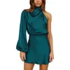 Casual Dresses Women's Evening Gift Dress Foreign Trade High Grade Satin Long Sleeve One Shoulder First For Girls Size 16 Or 18