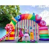 7m de largeur des enfants arc-en-ciel attrayant thème bckdrop arc de bonbons gonflables avec des glands colorés de ballon d'arc de sucre de sucre doux pour la décoration de la fête