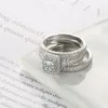 클러스터 반지 여성을위한 실제 18K 골드 다이아몬드 반지 3pcs 보석 Anillos de wedding diamante 약혼 보석 상자