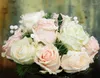 Fleurs décoratives 12pcs / lot fleur de soie Bouquet de mariage artificiel Bouquet blanc rose rose royal à la maison couronnes