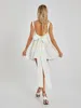 Casual Dresses Women Sexy Backless Bandage Big Bowknot A-line Dress Summer Elegant Sleeveless Pleated White Short Party For Cocktail