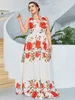 Toleen Women Plus Size Maxi Dresses Elegant vardagliga V-ringklänning Kvinnor Holiday Beach Casual Print Summer Ultra Long Dress 240412