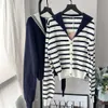 Womens Suits Blazers Mm Family 24ss Navy Collar Cardigan Pleated Skirt+cardigan Stripes Fashionable Versatile College Style Skirt for Women