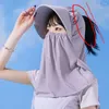 Scarves Anti-UV Women Sun Hat Elegant Mesh Protection Face Veil Cap Big Brim Pure Color Sunscreen Baseball Riding