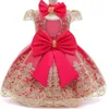 Robe de bébé Big Bow en dentelle robe de mariée robe princesse bébé un an robe de lavage ceinture de cheveux 230801