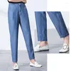 Jeans féminins d'été léger bule mince de longueur de cheville décontractée taille haute pantalon harem confortable taille 26-33