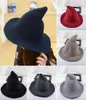 Stingy Brim Hats 2021 Women Modern Witch Hat Foldable Costume Sharp Pointed Wool Felt Halloween Party Warm Autumn Winter Cap3359533