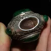 Decoratieve beeldjes China Old Tibetaanse folk zilver ingelegd met Greenstone Jade Snuff -fles