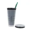 Tumblers Coffee Cup With Straw And Lid 710ML Reusable Food Grade PP Change Color Tumbler Cold Water Clear Plastic Mug For Traveling