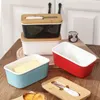 Plates Nordic Rectangular Ceramic Butter Box Sealing Wood Lid Knife Dish Keeper Tool Cheese Storage Container Kitchen Supplies