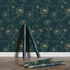Wallpapers Retro Dark Blue Sketch Flowers Cabinet Stickers Vintage Furniture Wallpaper Chic Waterproof Peel And Stick Home Decoration