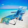 Couvre-chaise Couverture de plage d'été en mer avec poche latérale Microfibre Long Lounge Pliage Reclin Serviette