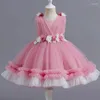 Robes de fille robe princesse Elegant broderie perle baptême blanc tutu costume de fête de soirée fleurisée fille de demoiselle d'honneur filles