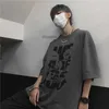 Mens T-Shirts Dark Hip-Hop Horror Human Bone Letters High Street Short-Sleeved T-Shirt Male Korean Fashion Retro Couple Clothes Grunge Emo