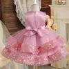 Girl's Dresses Baby Girls 1 Year Birthday Dress 12M Infant Baptism Tutu Gown Newborn Sequins Flower Bow Princess Costume Formal Gala Clothes T240415