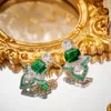 Stud Earrings Designer Collection High-end Jewellery Women Lady Inlay Cubic Zircon Plated Gold Color Synthetic Emerald