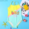 Één-stuks contrast kleur print meisjes kinderen zwempak badkleding voor kind zomer kinderen tieners strandkleding baby peuter één stuk zwempak y240412