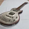 Gitar gümüş metal desen paneli 6string elektro gitar kalite güvence fabrika fiyatı ücretsiz.