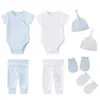 Комплекты одежды Kiddiezoom 8 шт/набор Four Seasons Solid Boor Boy Girl Bodant Bodysuits Аксессуары для детского душа подарок