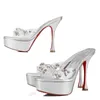 Slingback White Talons Sandales de style polyvalent Sandales de style Denim Talons de taille standard Chaussures Chaussures Femmes Talons argentés Sandal en argent