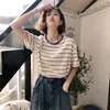 女性用Tシャツ夏2024年女性ファッションストライプシンプルトップトップ韓国の半袖カジュアルルーズテクスチャオールマッチOネックTシャツ